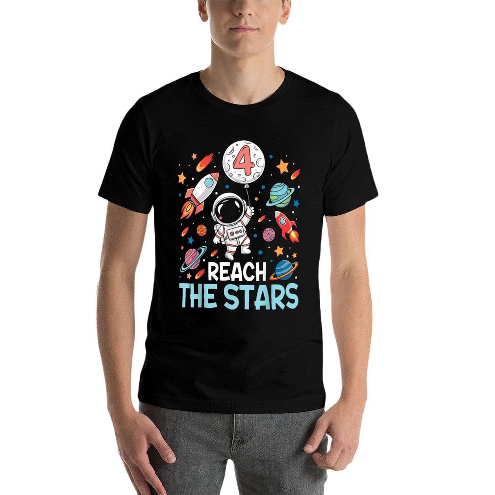 Reach Four The Stars 4 Years Old Birthday Boy Astronaut 4th  Quick-drying T-Shirt