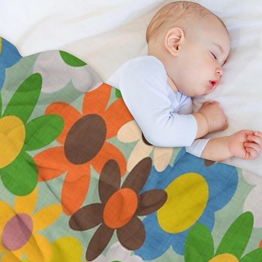 70s Floral Blue Shrink-resistant Throw Blanket