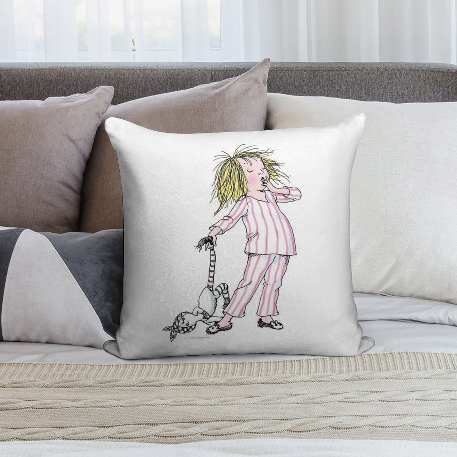 Yawning Eloise in Her Pajamas Soft Luxury Feel Throw Pillow