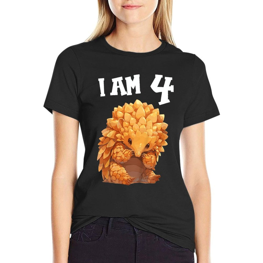 Kids 4 Years Old 4 Birthday Pangolins Boy Girl Pangolin  Heathered Texture T-Shirt