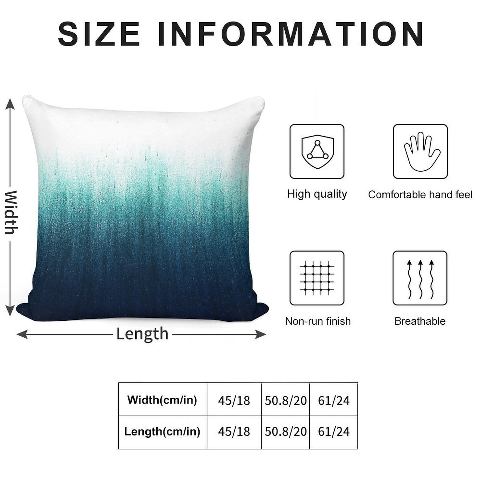 Teal Ombre Soft Decorative Cover Throw Pillow