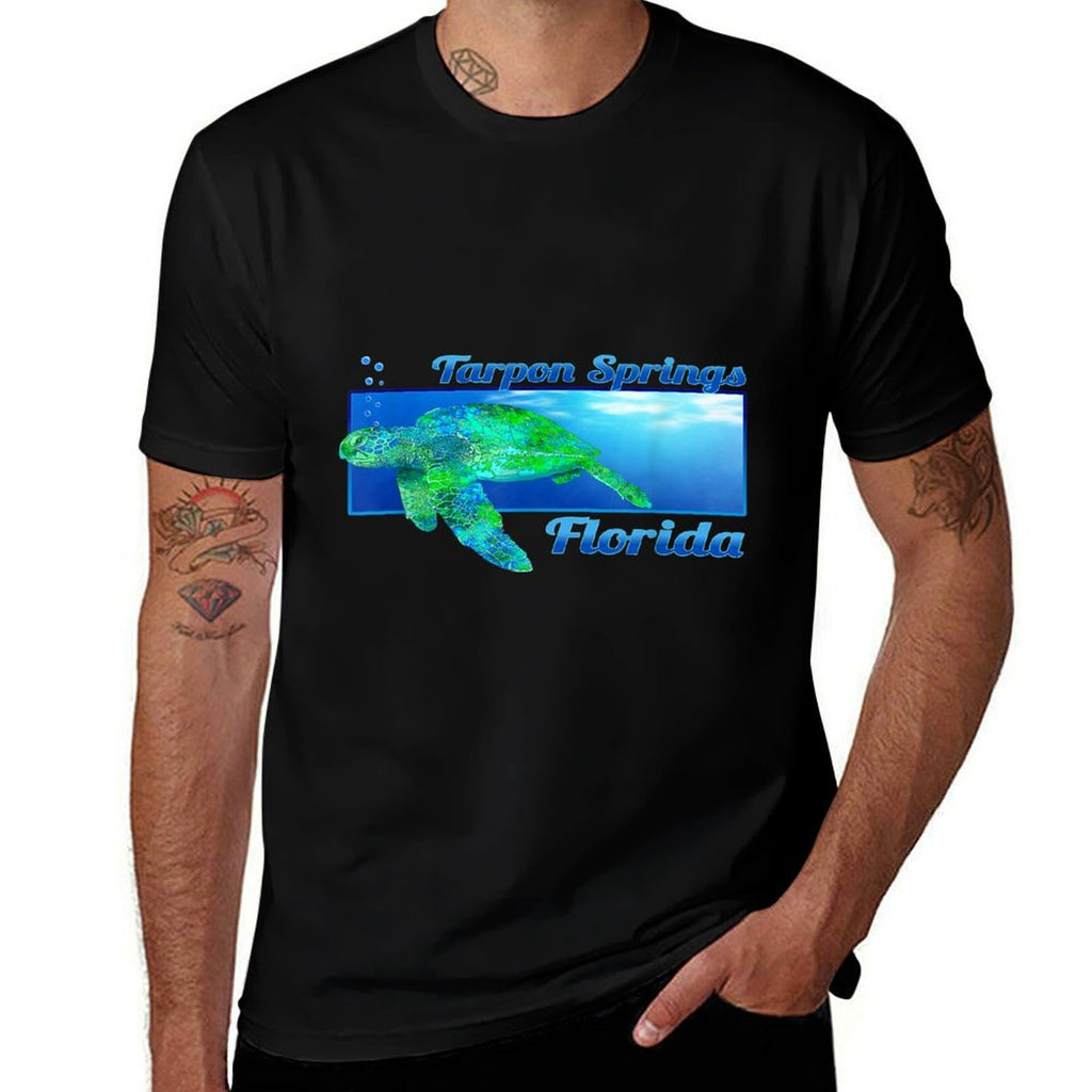Tarpon Springs Florida Swimming Sea Turtle  High-quality Stitching T-Shirt