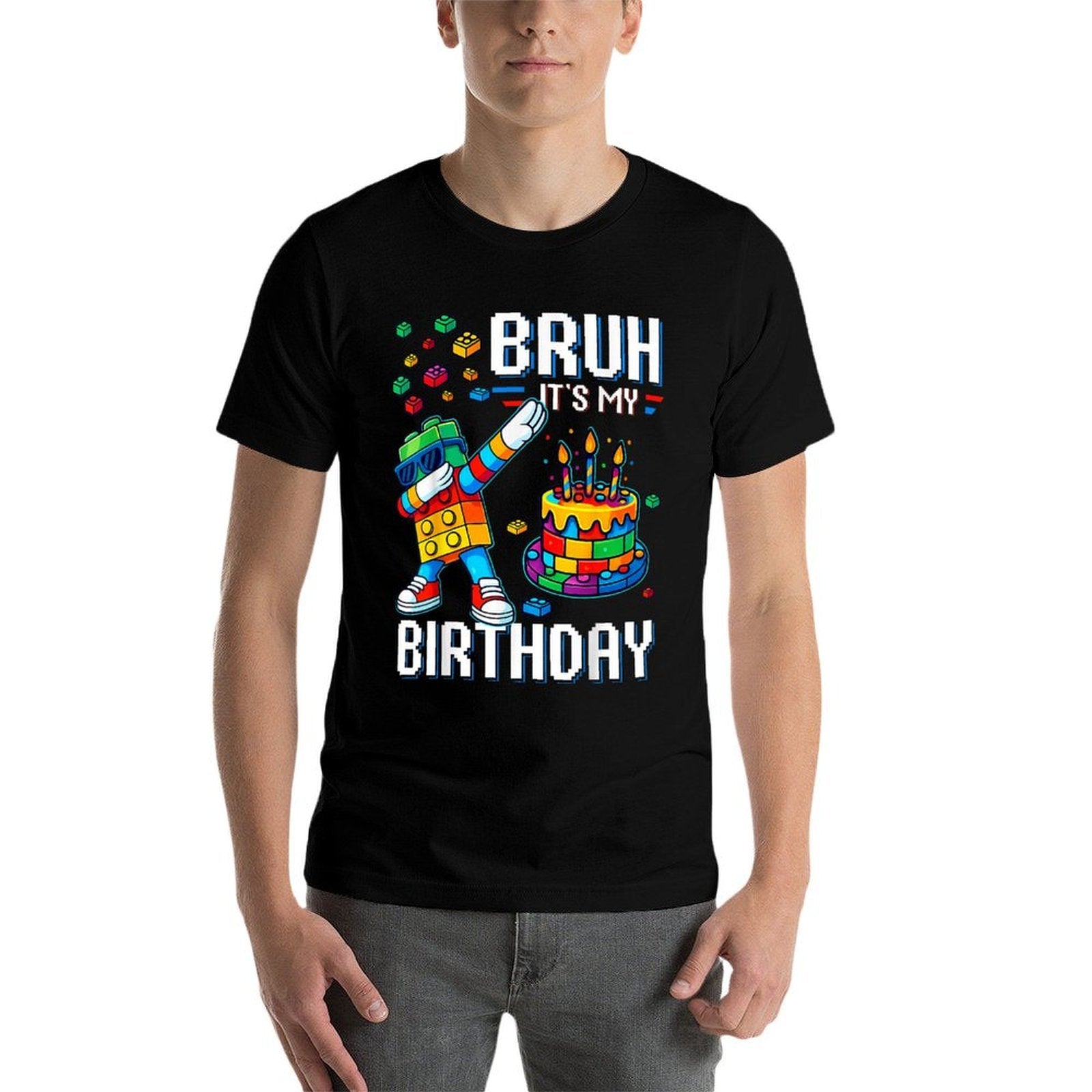 Bruh Its My Birthday Master Builder Dabbing Blocks Bricks  Stretchy T-Shirt