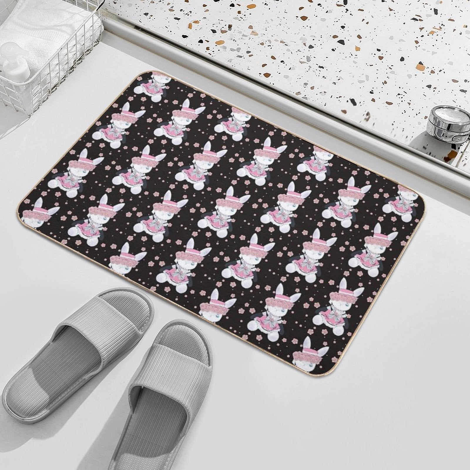 Rabbit (girl) Ciel (black)  Slip-Resistant Bath Mat
