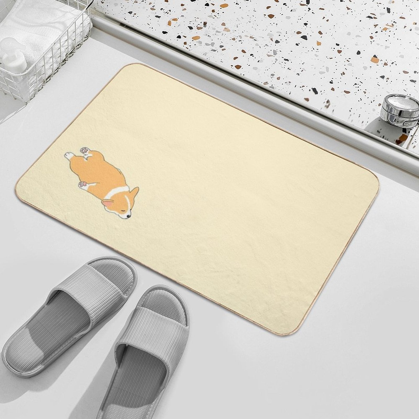 Cute Sploot Sleeping Corgi  Repositionable Bath Mat