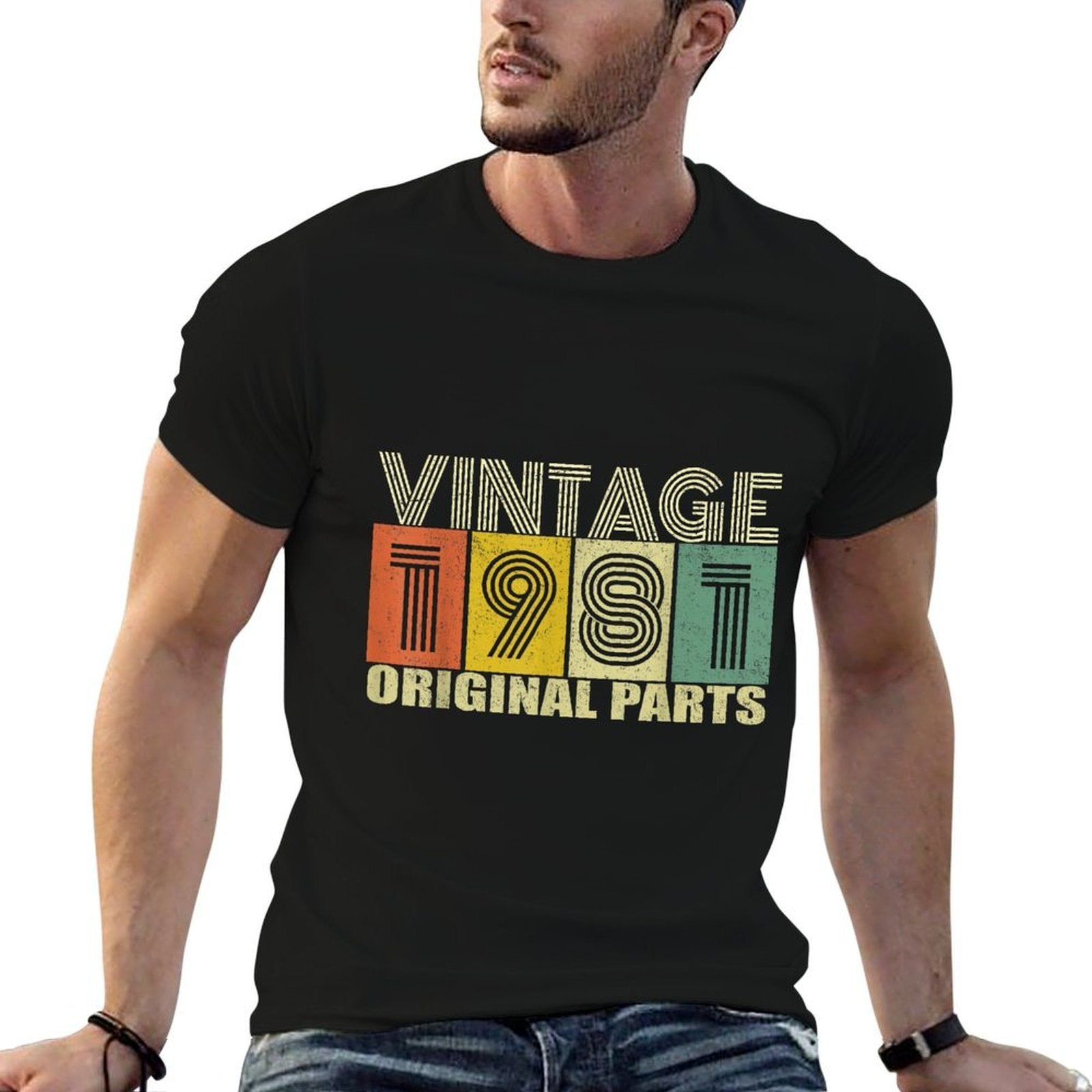 Vintage 1981 40th Birthday Gift Men Women 40 Years Old  Ribbed Collar T-Shirt