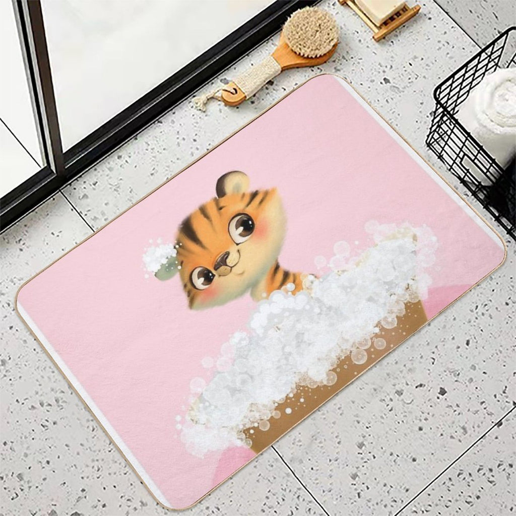 Cute Baby Tiger in A Bathtub, Girls Bathroom Print, Baby Animals in Tub, Whimsy Animal, Kids Bathroom Art  Dirt-Trapping Bath Mat