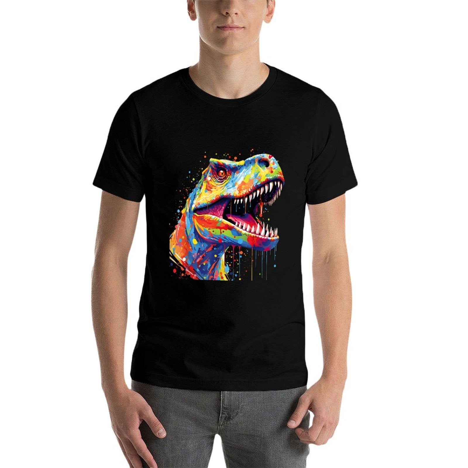 Colorful T Rex Dinosaur Paint Art Paint Splash Dots  Summer-ready Fabric T-Shirt
