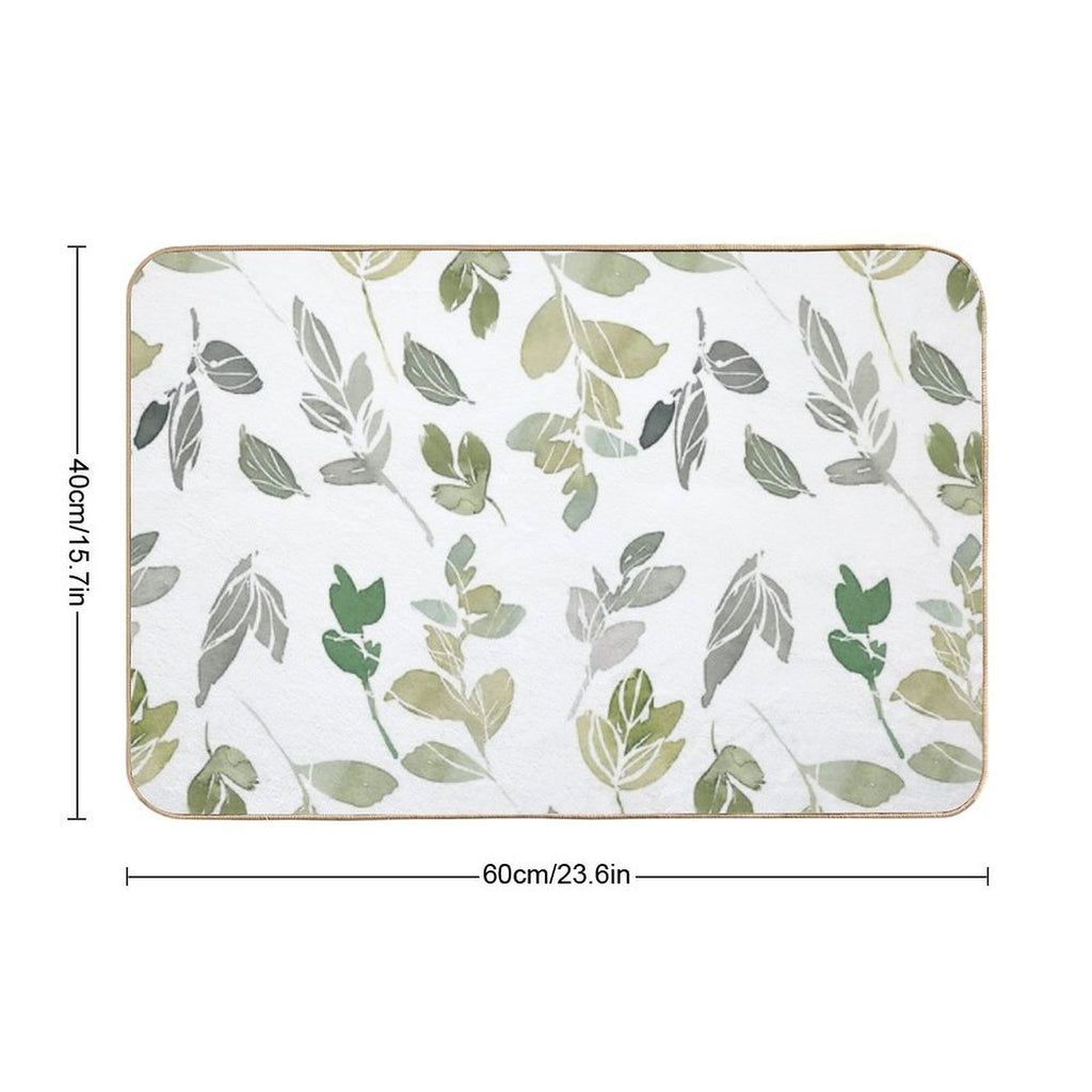 White Watercolor Leaves Pattern  Repositionable Bath Mat