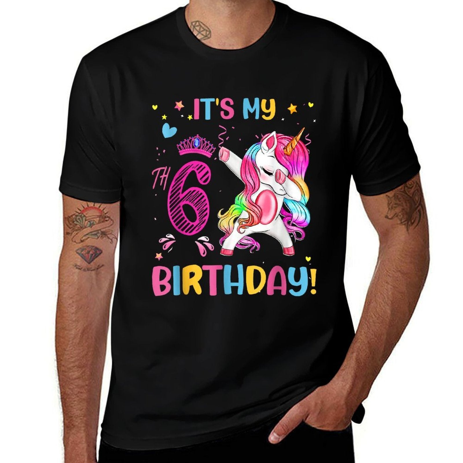 It's My 6th Birthday Unicorn Girls Funny 6 Year Old Birthday  Rolled Sleeves T-Shirt