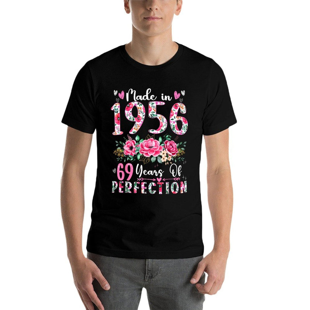 69 Year Old Made In 1956 Floral 69th Birthday Women  Heathered Texture T-Shirt
