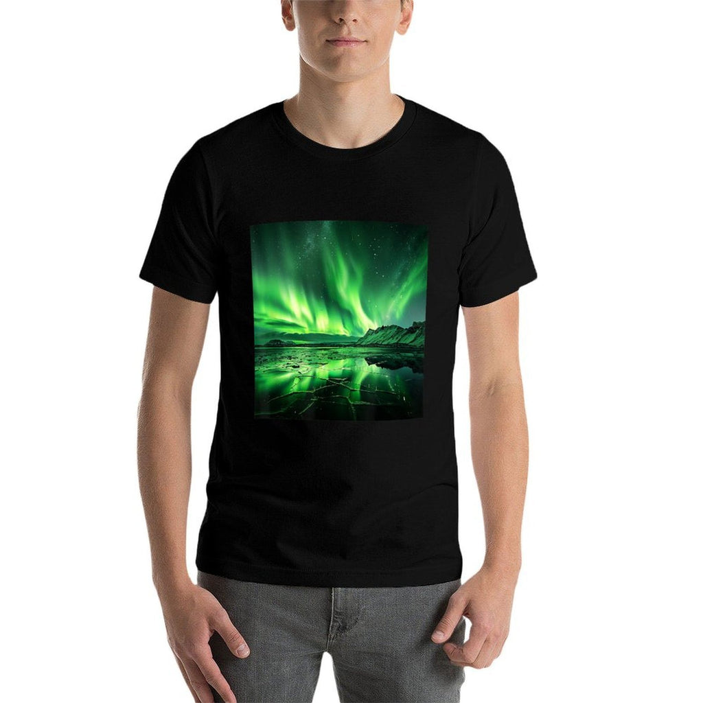 Northern Lights Sky Aurora Borealis Mountain Landscape  Trendy Pattern T-Shirt