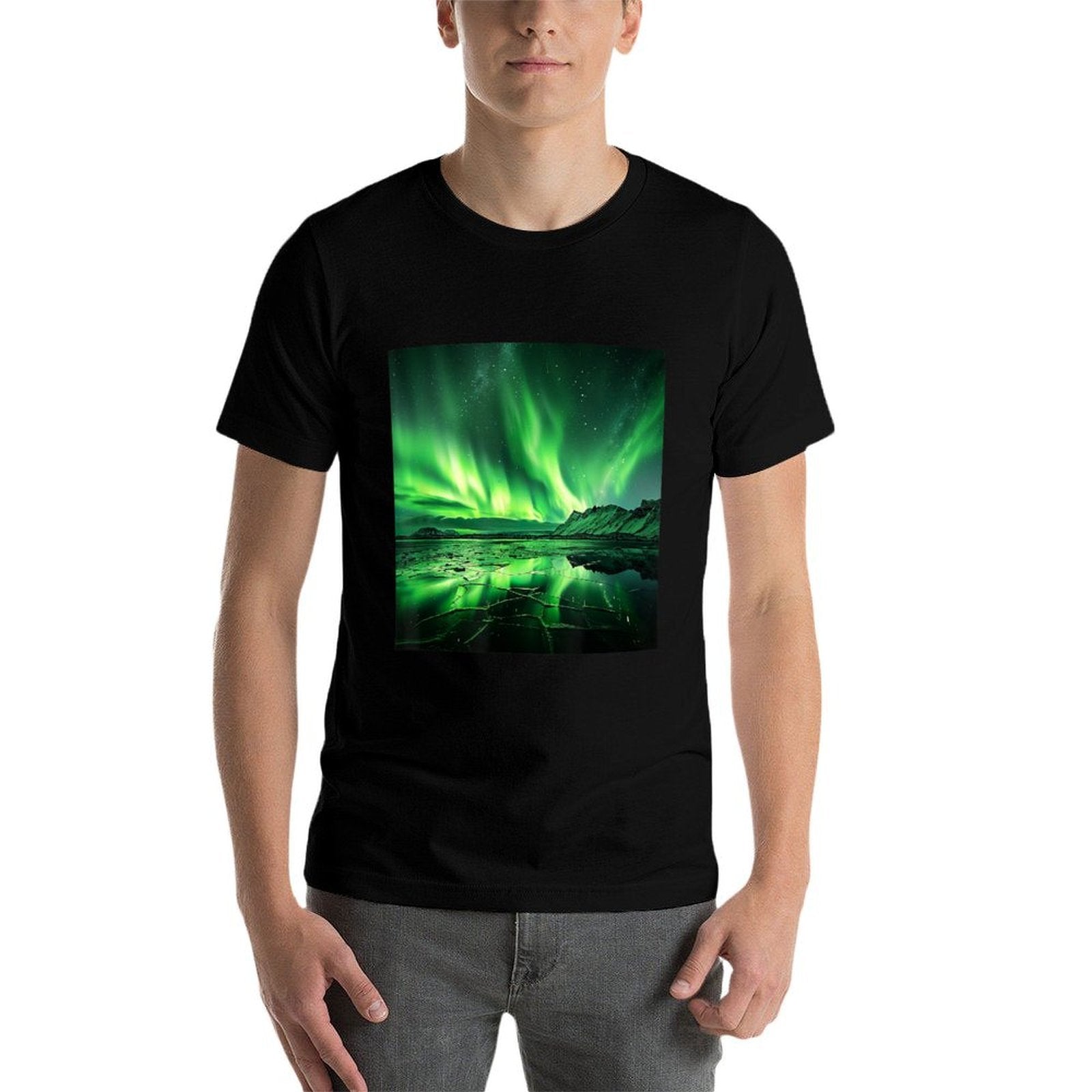 Northern Lights Sky Aurora Borealis Mountain Landscape  Trendy Pattern T-Shirt