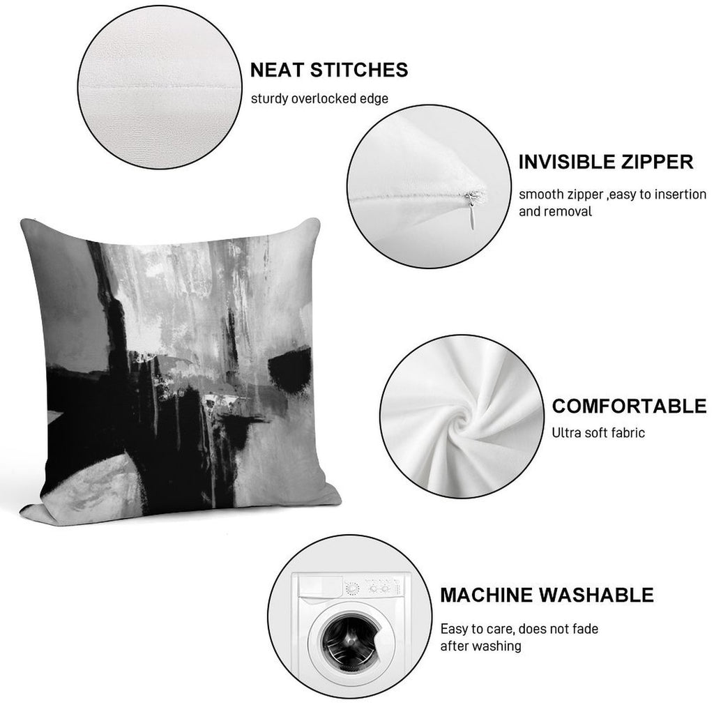 Black White Horizontal Abstract Soft Durable Construction Throw Pillow