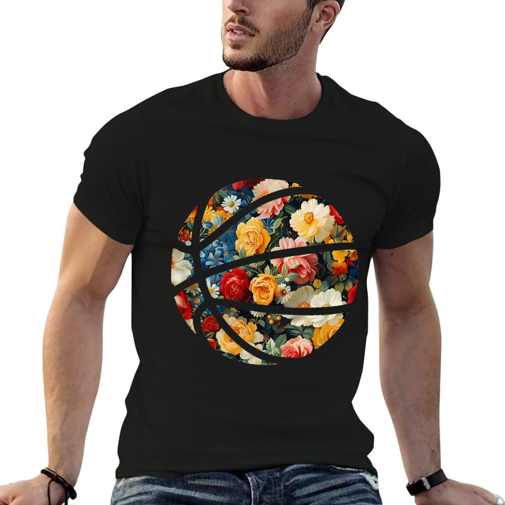 Basketball Silhouette Flowers Botanical Floral  Oversized Silhouette T-Shirt