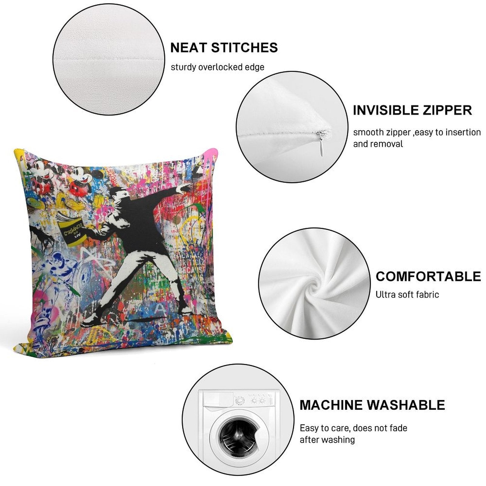 Book Thrower Pop Art Graffiti Mashup Banksy Soft Skin-Friendly Throw Pillow