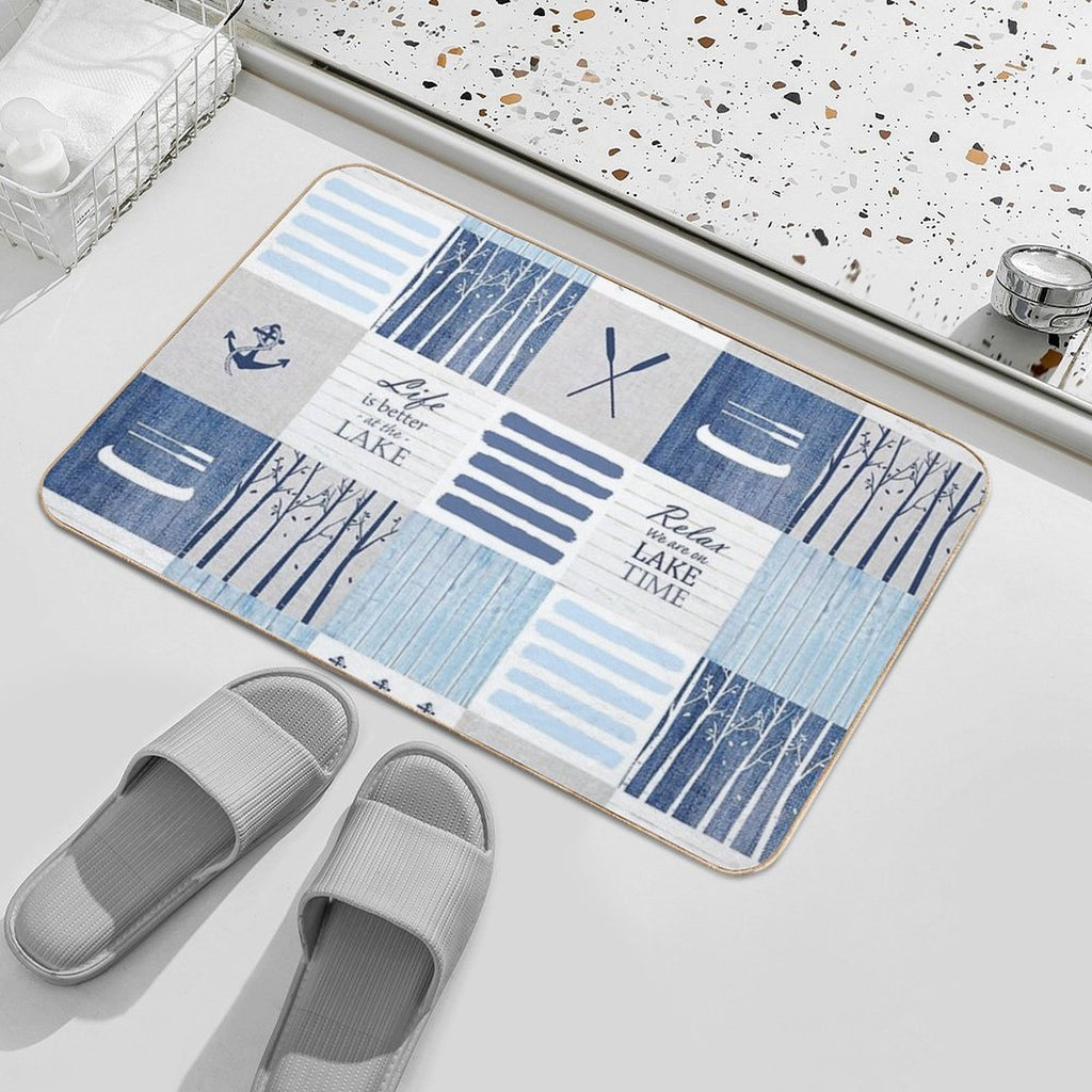Life Is Better at The Lake Patchwork  Easy To Clean Bath Mat