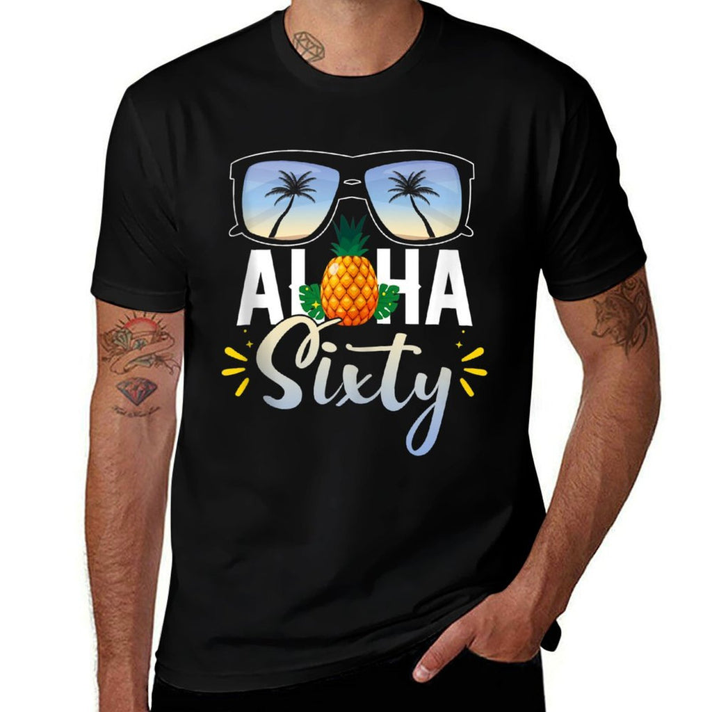 60th Birthday Aloha Sixty Beach Tropical Vacation Sunglasses  Oversized Silhouette T-Shirt