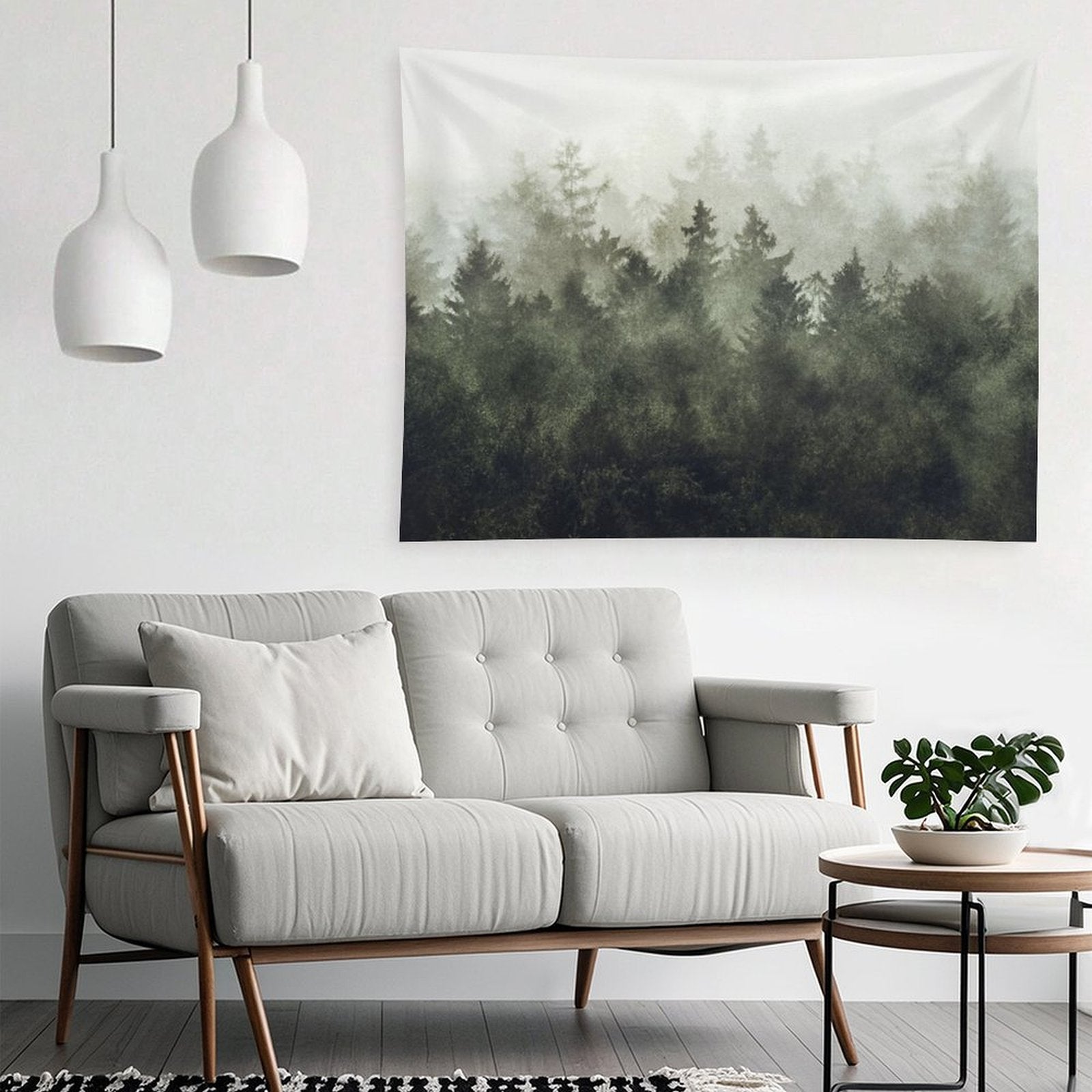 The Heart Of My Heart  Green Mountain Romantasy Moody Wilderness Dream Forest With Cascadia Trees Covered In Magic Fog Tapestry