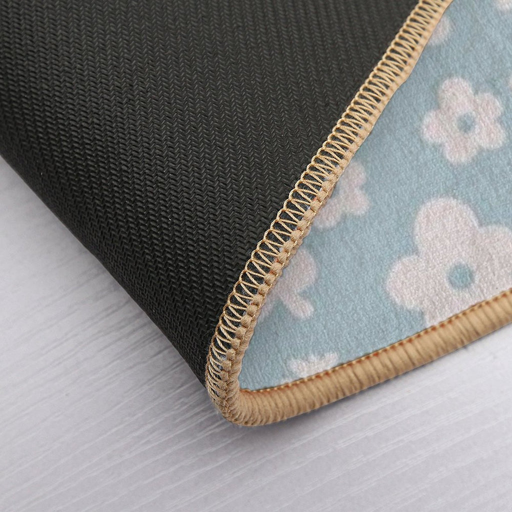Mid Century Modern Flowers & Leaves, Cute Retro Pattern, Sky Blue  Dirt-Trapping Bath Mat