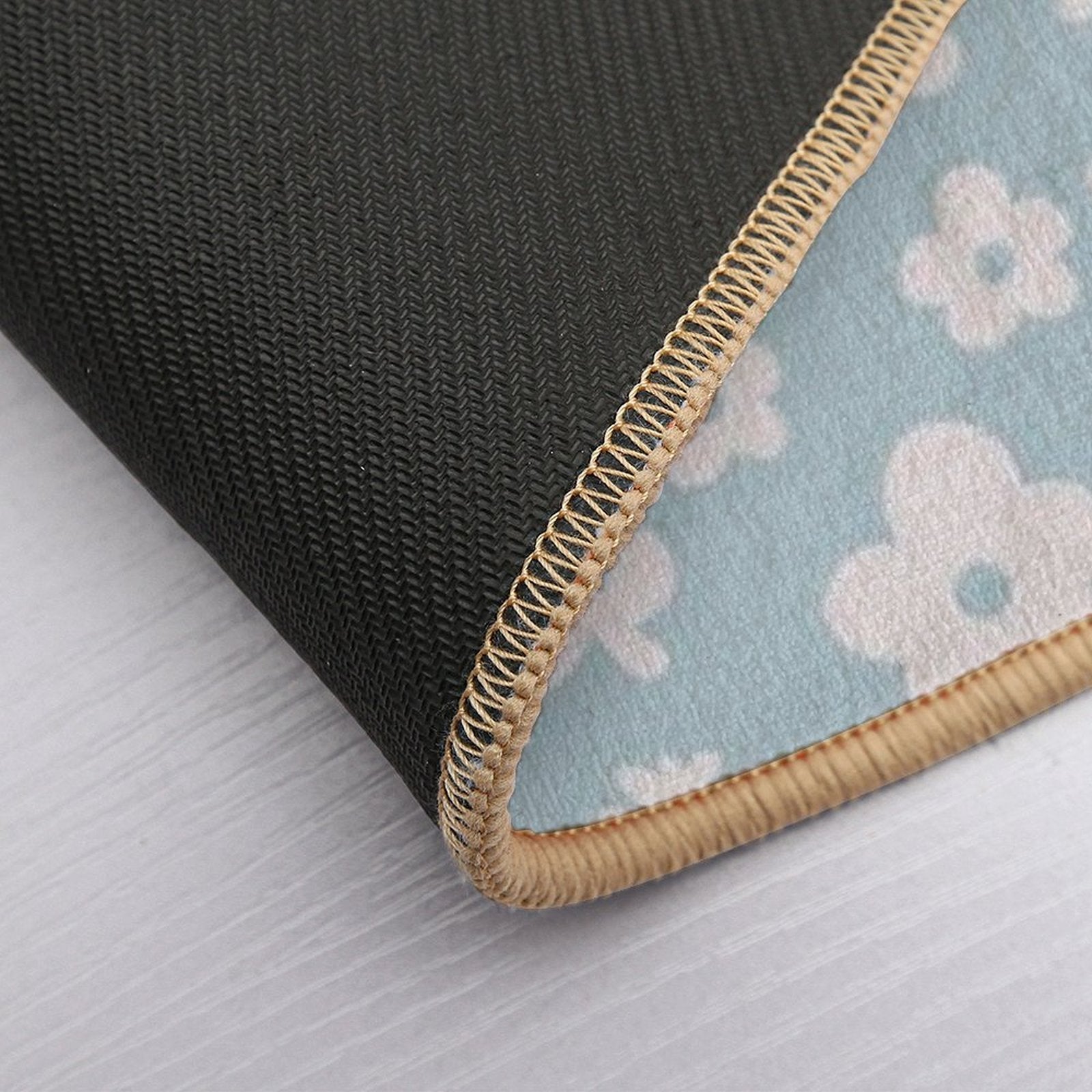 Mid Century Modern Flowers & Leaves, Cute Retro Pattern, Sky Blue  Dirt-Trapping Bath Mat