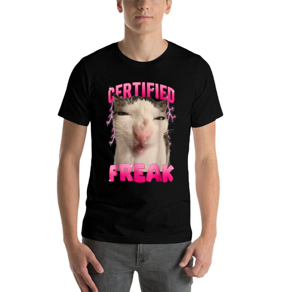 Certified Freak Eat Cement Cursed Cat Funny Cat Meme  Ribbed Collar T-Shirt