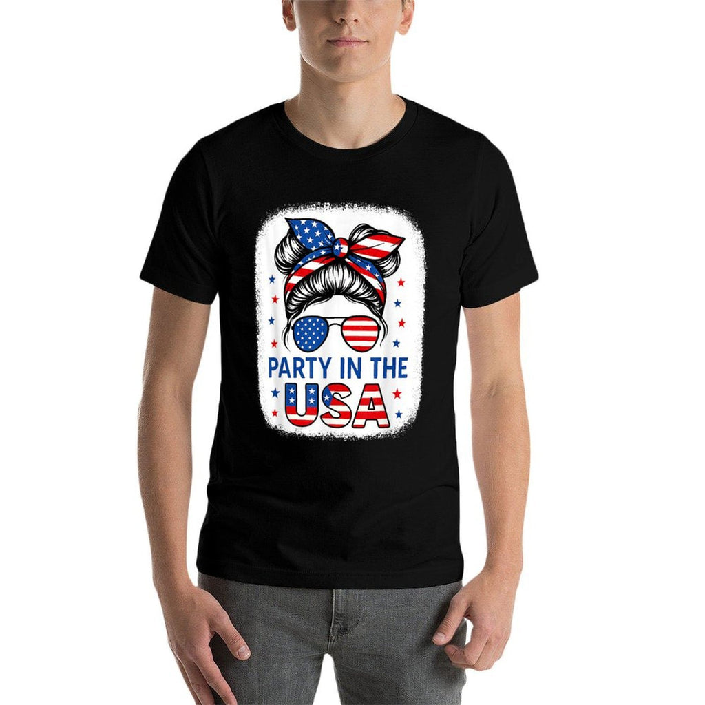 Party In USA Girls 4th of July Daughter Messy Bun USA  Breathable T-Shirt