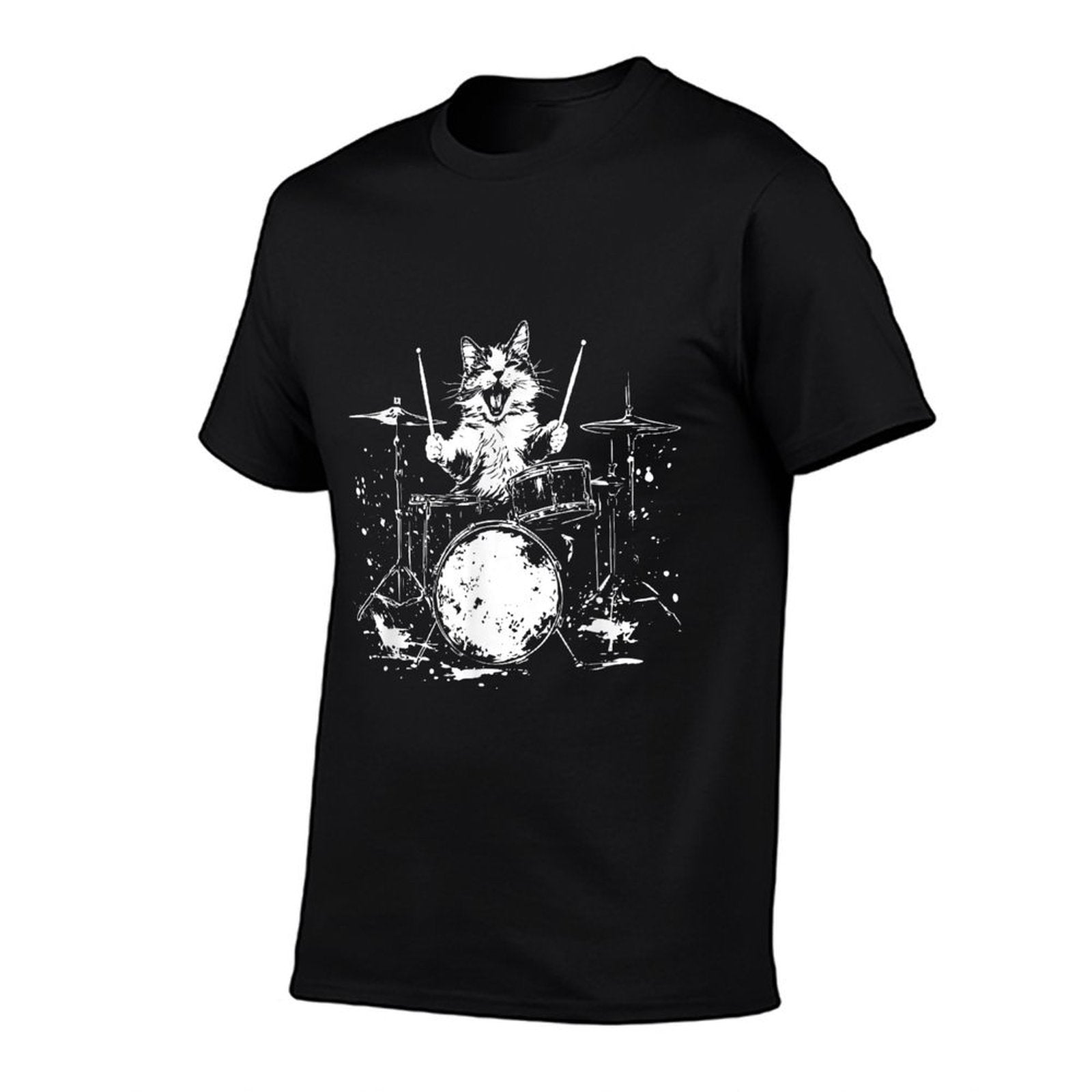 Funny Cat Drummer Drums Drumming Music Lover  Cotton T-Shirt