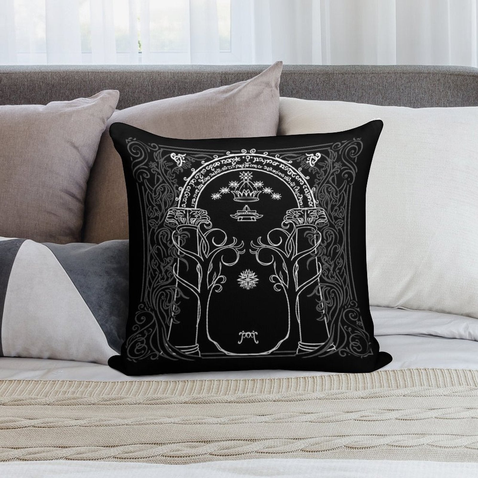 Mountain Door in The Style of J.R.R.Tolkien Soft Short Plush Fabric Throw Pillow