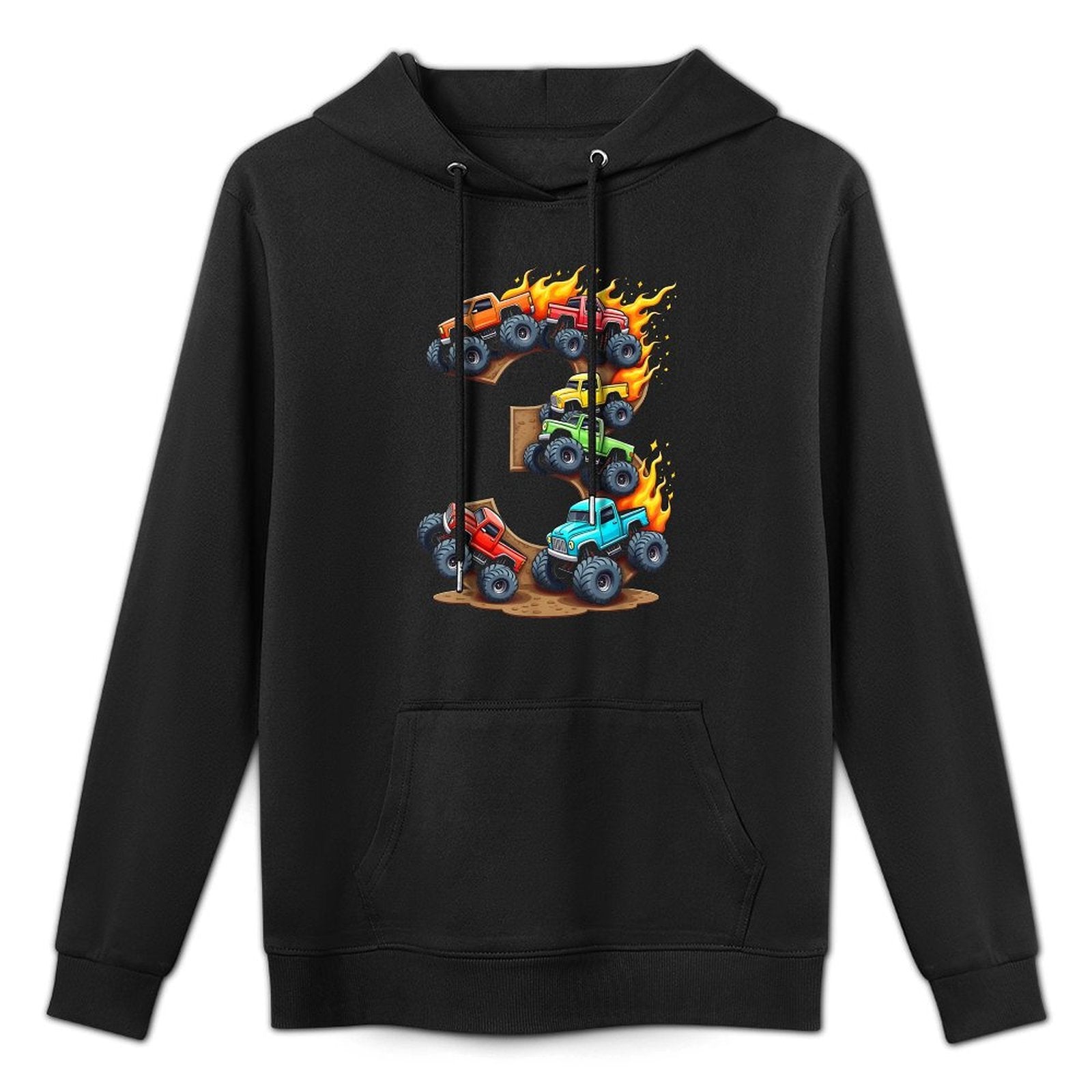 3 Year Old Monster Truck Boy Toddler 3rd Birthday Party Cotton-Polyester Blend Hoodie