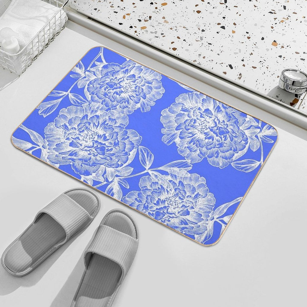 Sky Blue Peonies  Easy Maintenance Bath Mat