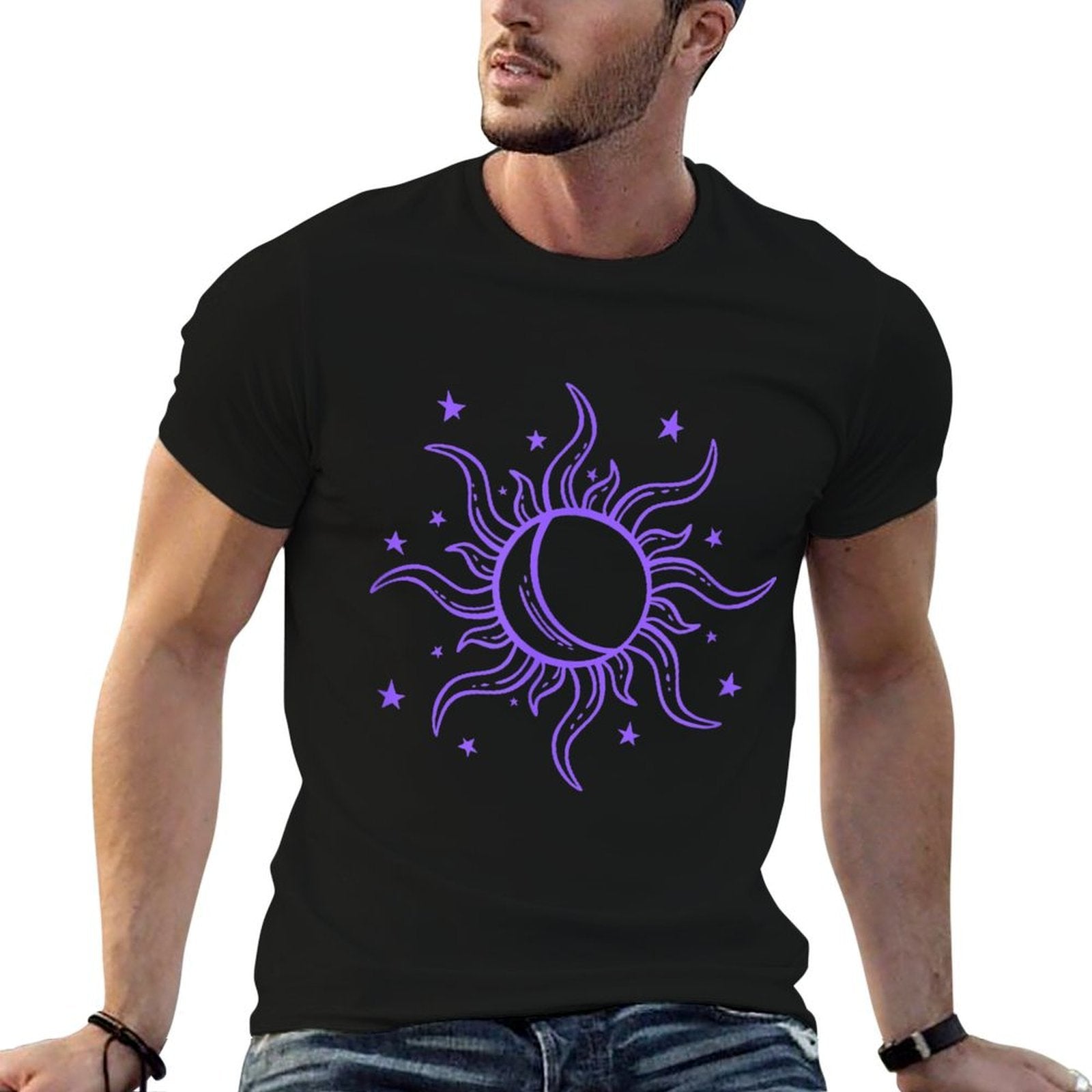 Celestial Sun Star Moon Design  Heathered Texture T-Shirt
