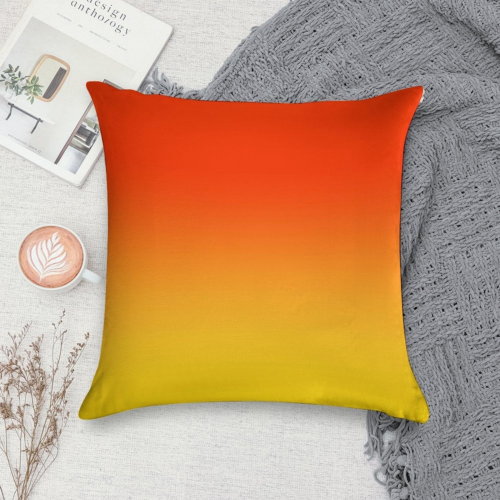 OMBRE GRADIENT ORANGE RED AND YELLOW ONE OF 100 CHIC OMBRE 2 TONE DESIGNS ON OZCUSHIONS Soft Home Decor Throw Pillow