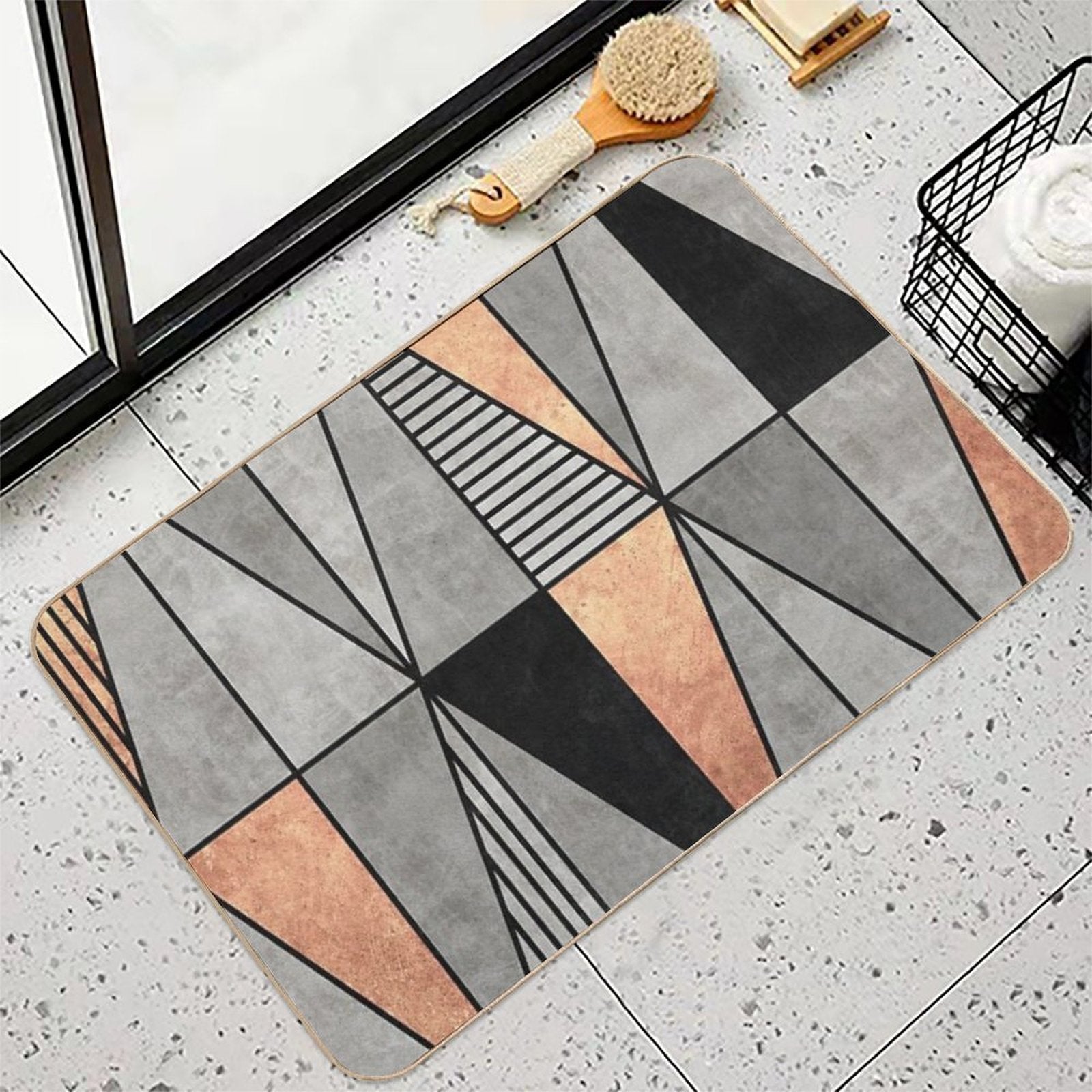 Concrete And Copper Triangles  Repositionable Bath Mat