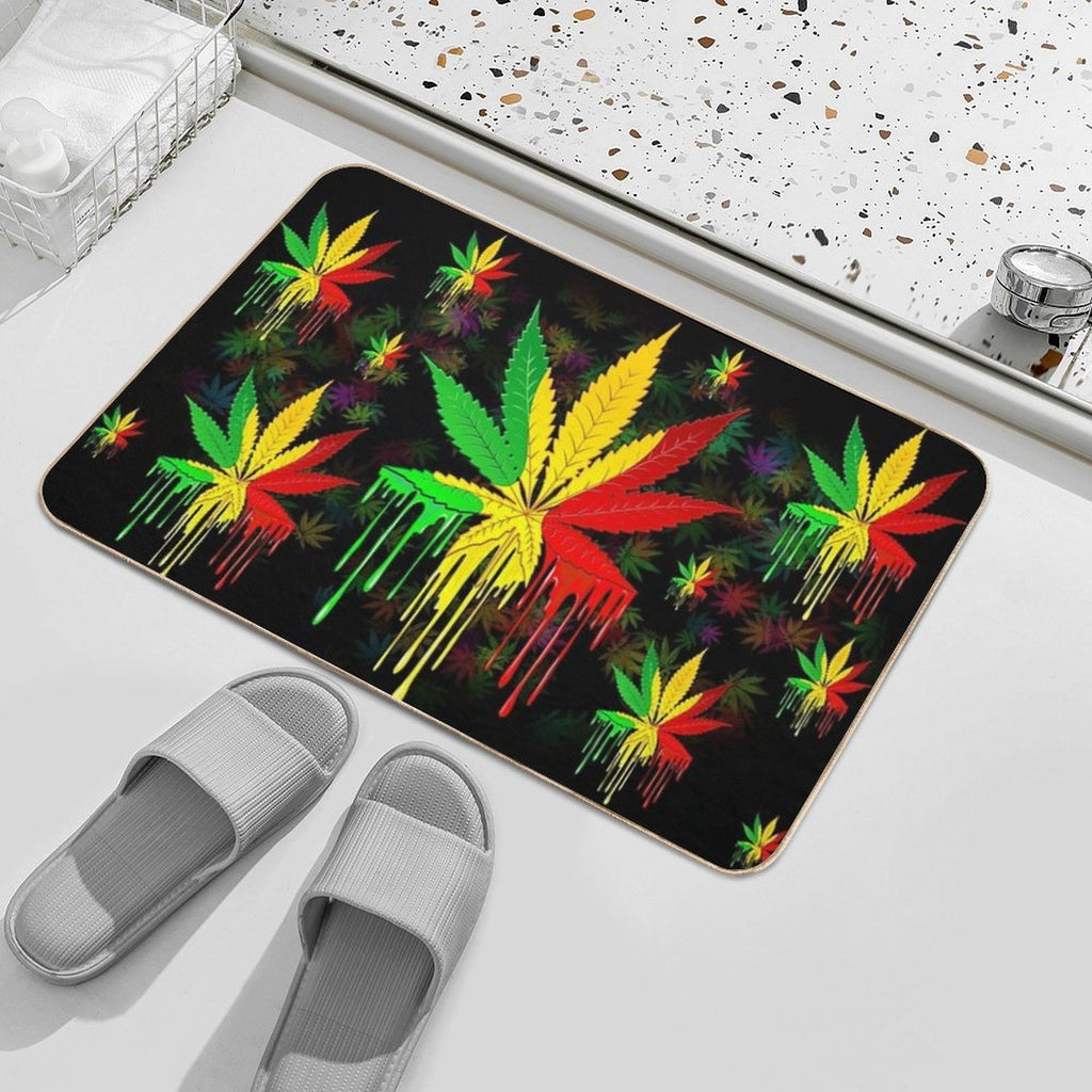 Leaf Rasta Colors Dripping Paint  Pet-Safe Bath Mat