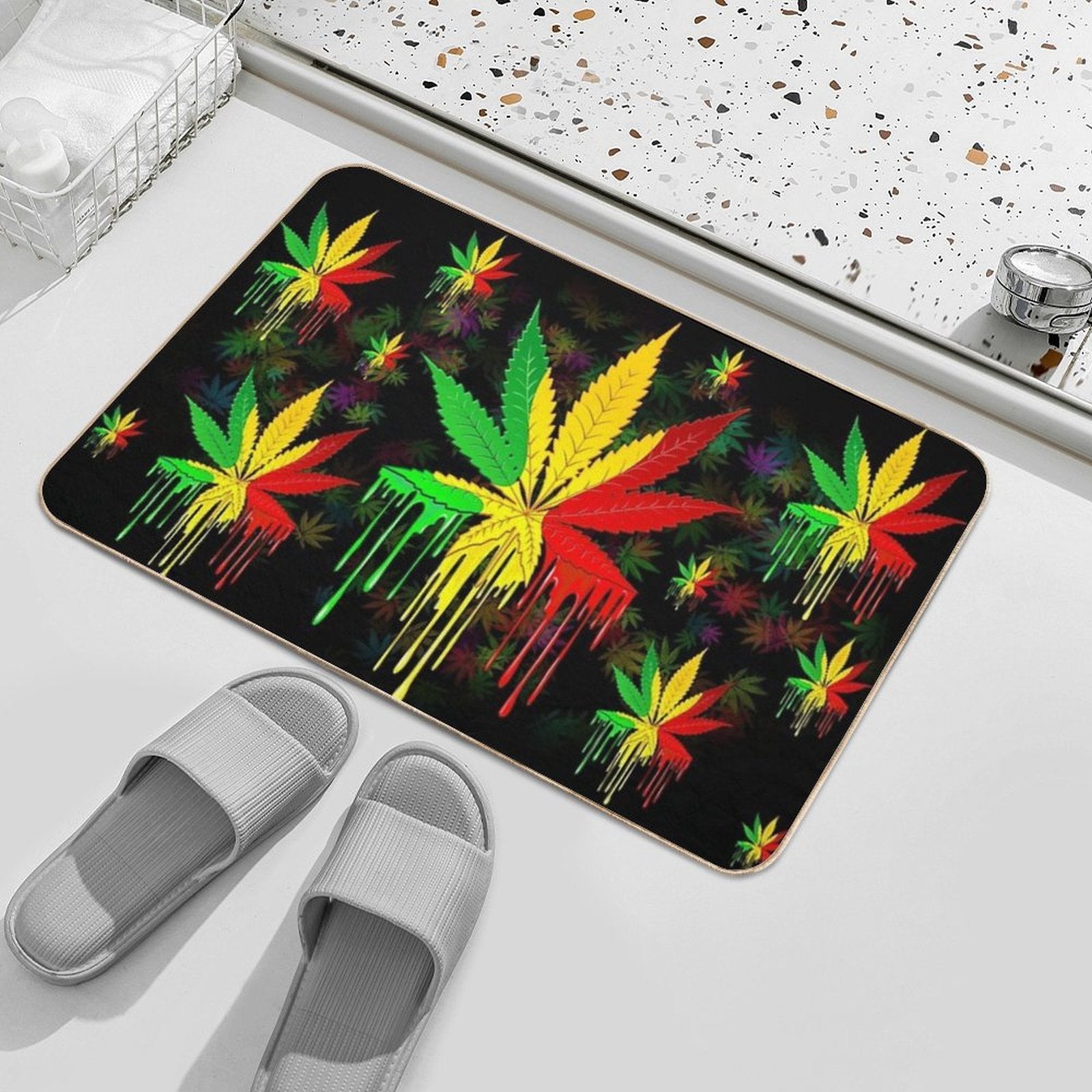Leaf Rasta Colors Dripping Paint  Pet-Safe Bath Mat