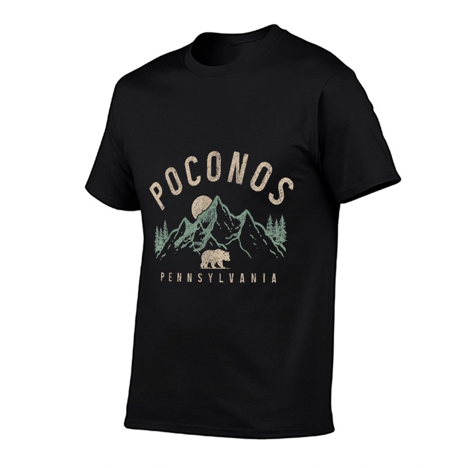 Poconos Pennsylvania Mountains Bear Nature Lover Vintage  Ribbed Collar T-Shirt