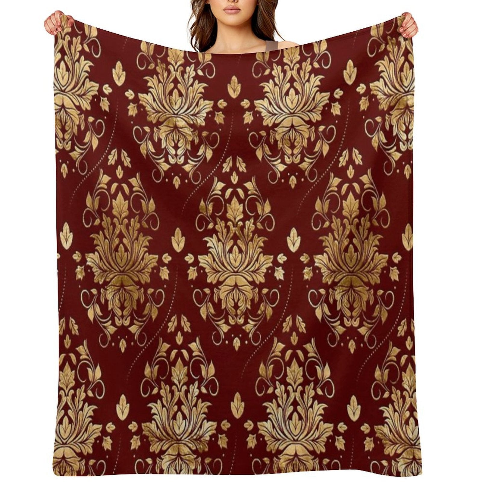 Oriental Vintage Damask Pattern - Red And Gold Eco-conscious Throw Blanket