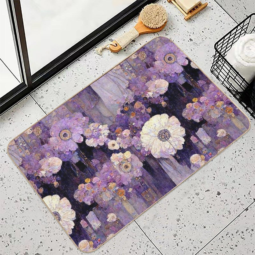 Vibrant Violet Blooms  Absorbent Bath Mat