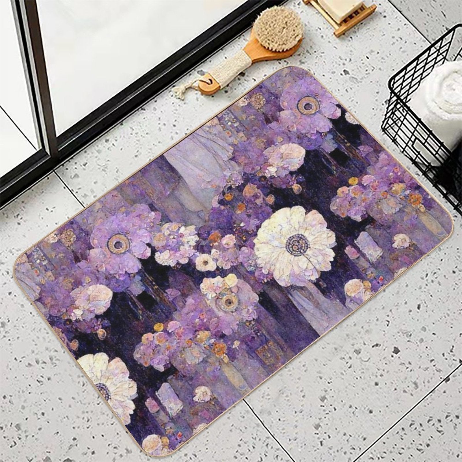 Vibrant Violet Blooms  Absorbent Bath Mat