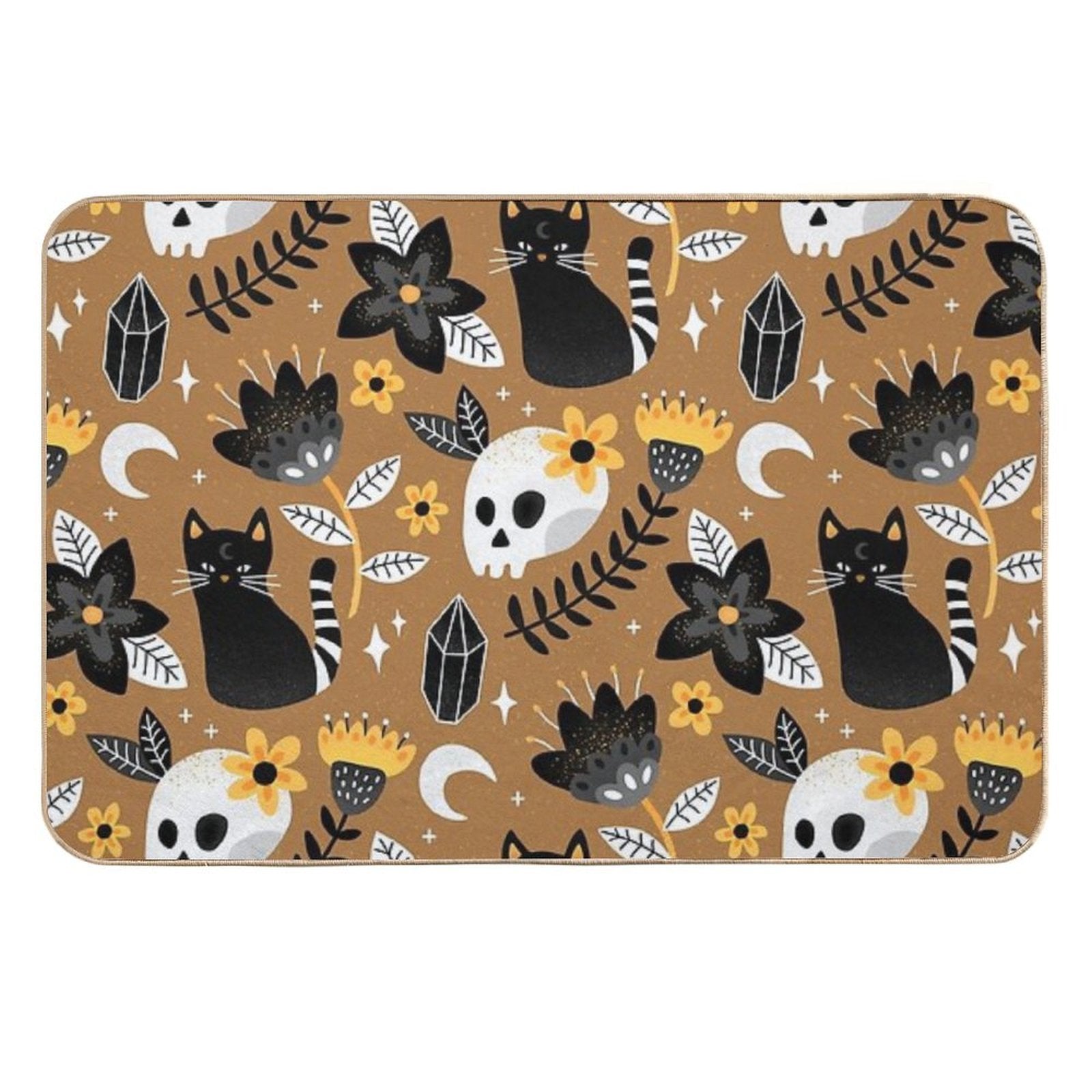 Black Cat And Floral Skull  Versatile Bath Mat