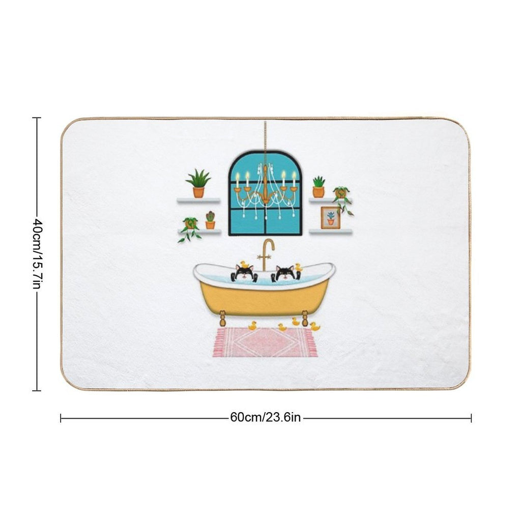 Black Cats Bubble Bath Illustration  Slip-Resistant Bath Mat