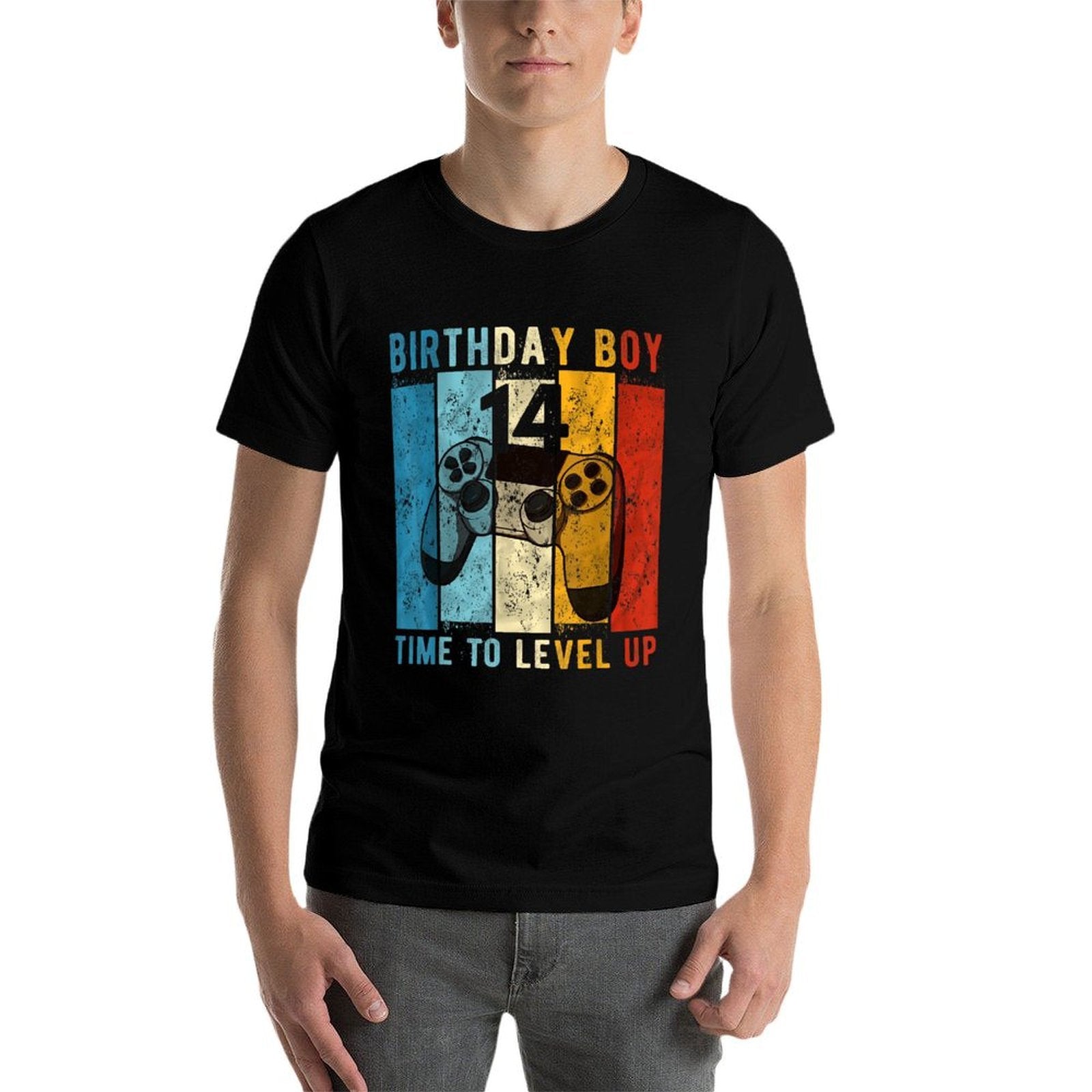 14 Year Old Birthday Boy 14 Time to Level Up 14th Birthday  Heathered Texture T-Shirt