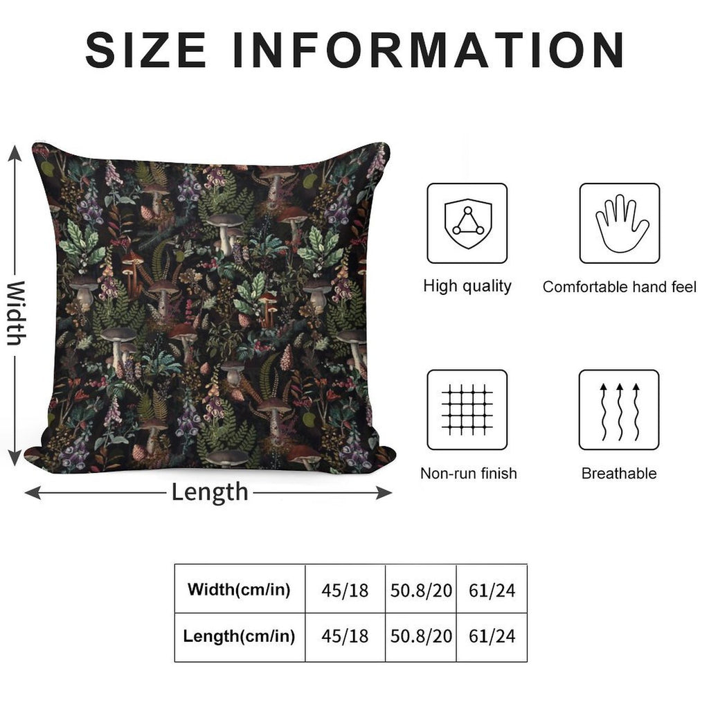 Vintage Mysterious Mushrooms Forest Botanical Botanical Night Garden Pattern NightGarden Soft Gift Ready Throw Pillow