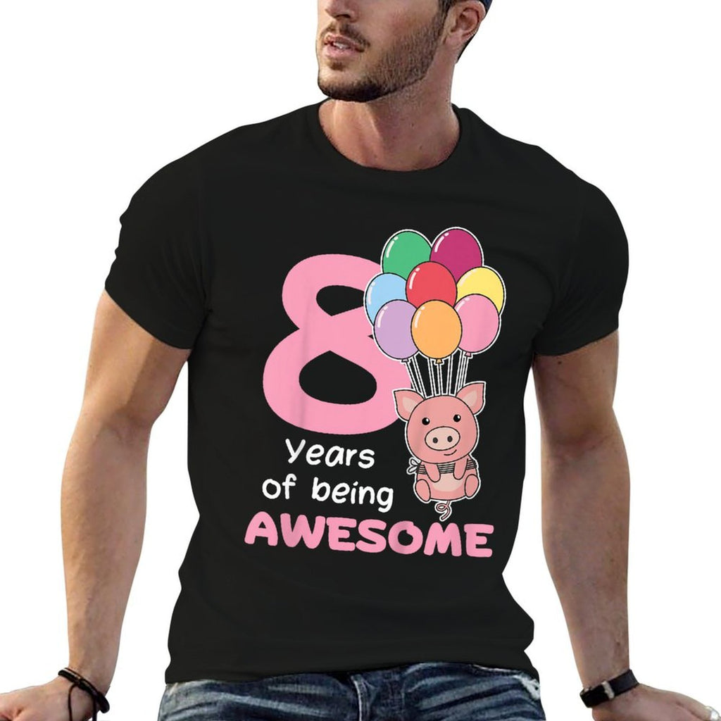 Kids Pig For 8th Birthday For Children Eight Years Old  Vintage-inspired T-Shirt