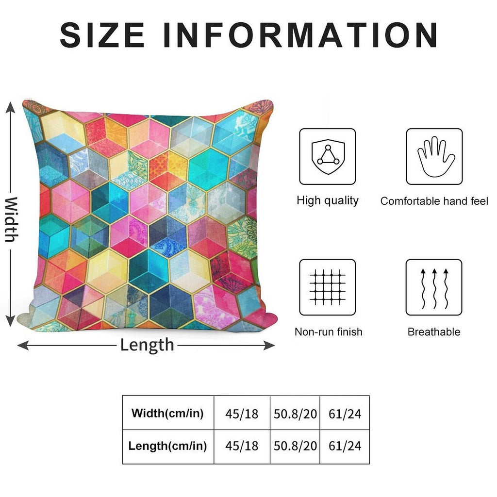 Crystal Bohemian Honeycomb Cubes - Colorful Hexagon Pattern Soft Anti-Pilling Throw Pillow