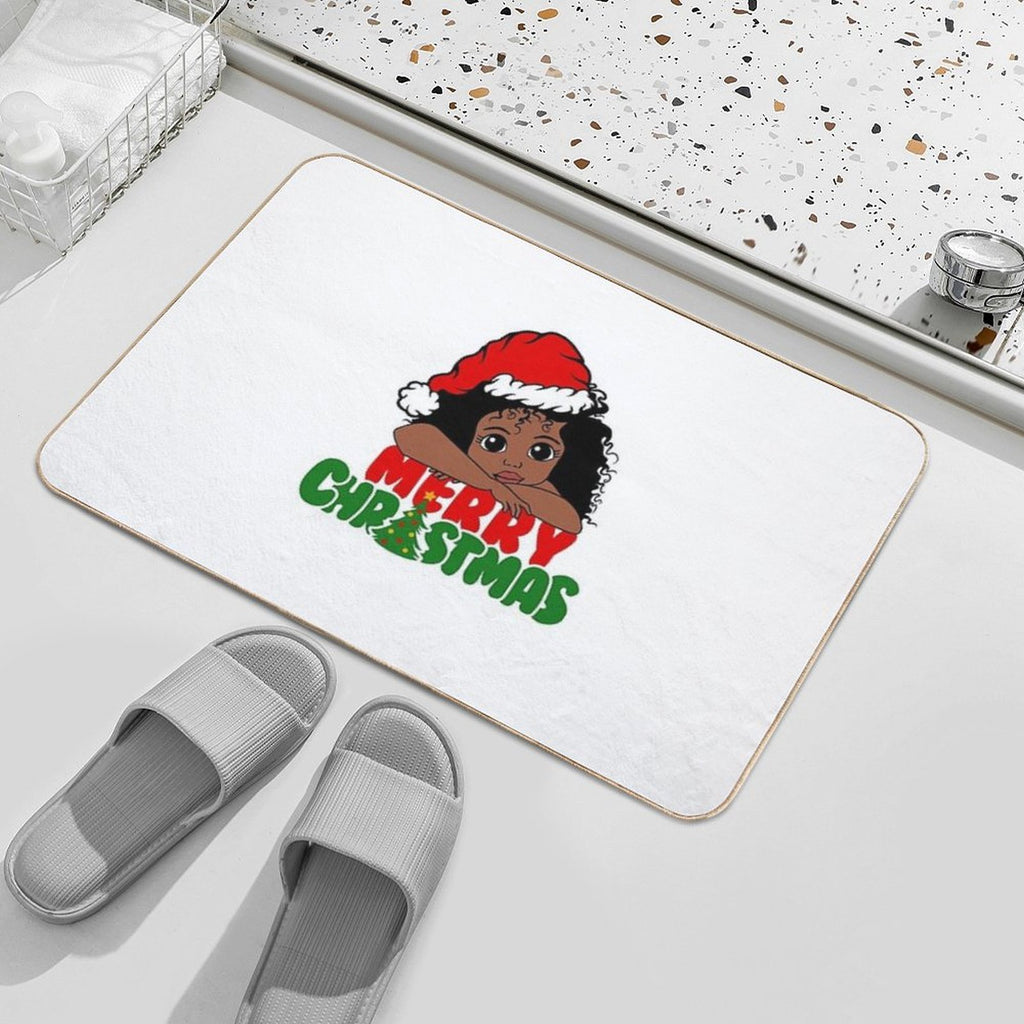 American African Christmas Santa Cute Natural Hair Afro Xmas  Toxin-Free Bath Mat
