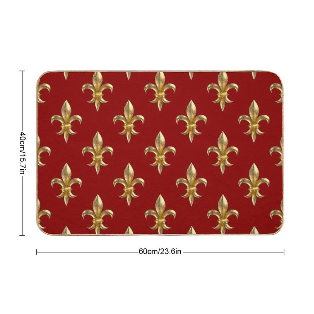 Fleur De Lys  Fleur De Lis 3D Gold Look Pattern, Small Corroded Durable Bath Mat
