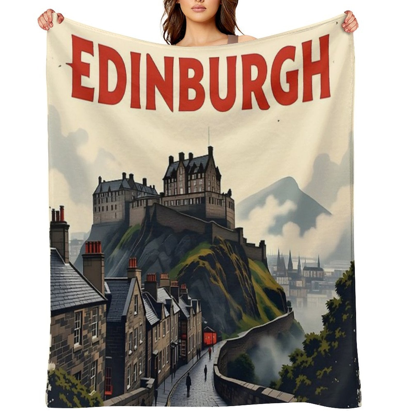 Edinburgh Vintage-Style Painterly Travel Poster Wrinkle-free Throw Blanket