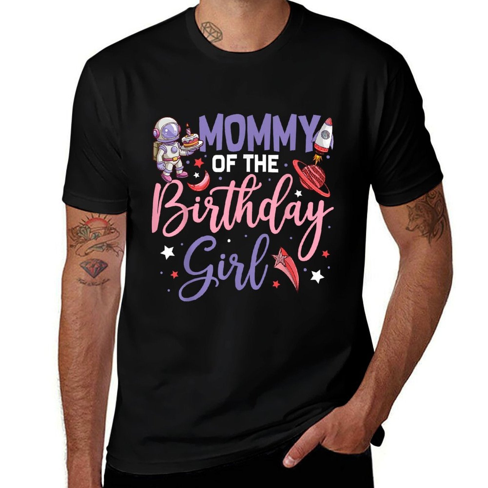 Two The Moon Mommy Of The Birthday Girl Astronaut Family  High-quality Stitching T-Shirt